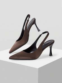 Mnmlis Women's Fashion Pointed Toe Slingback High Heel Pumps, Versatile Commute & Date First Choice - Coffee Brown - View 7