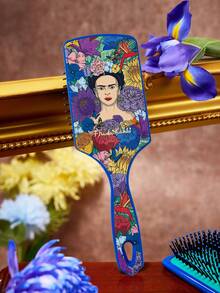 Frida Kahlo X SHEIN 1個藝術圖案印花方形氣墊梳，女性按摩梳，蓬鬆髮梳，女性長髮按摩梳，家用，乾濕兩用造型梳，美髮工具，美髮沙龍美容產品，女性髮飾，特別適合粉絲、花卉、藝術家、墨西哥風格、芙里達 - 藍色 - 查看 5