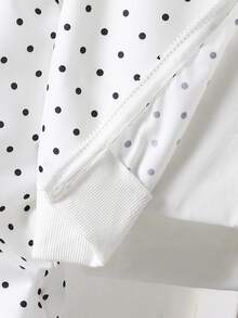 Girls' Polka Dot Print Short Cardigan Baseball Jacket, Thin Autumn Style - Black and White - View 6