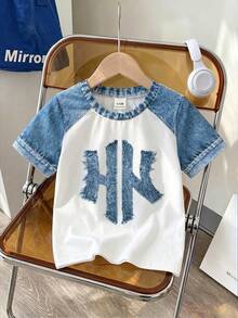 SHEIN Baby Boy Crew Neck Applique Casual Versatile Daily Short Sleeve Top - Multicolor - View 1