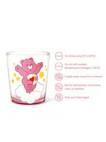SHEIN X Care Bears 1個彩色卡通熊印花 11.50oz/340ml 玻璃杯，噴色蘇打石灰玻璃隨手杯，適用於水、果汁與調酒 - 無色 - 查看 3