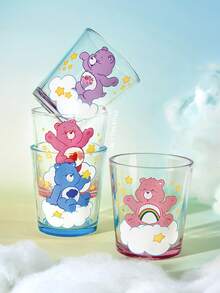 SHEIN X Care Bears 1個彩色卡通熊印花 11.50oz/340ml 玻璃杯，噴色蘇打石灰玻璃隨手杯，適用於水、果汁與調酒 - 無色 - 查看 2
