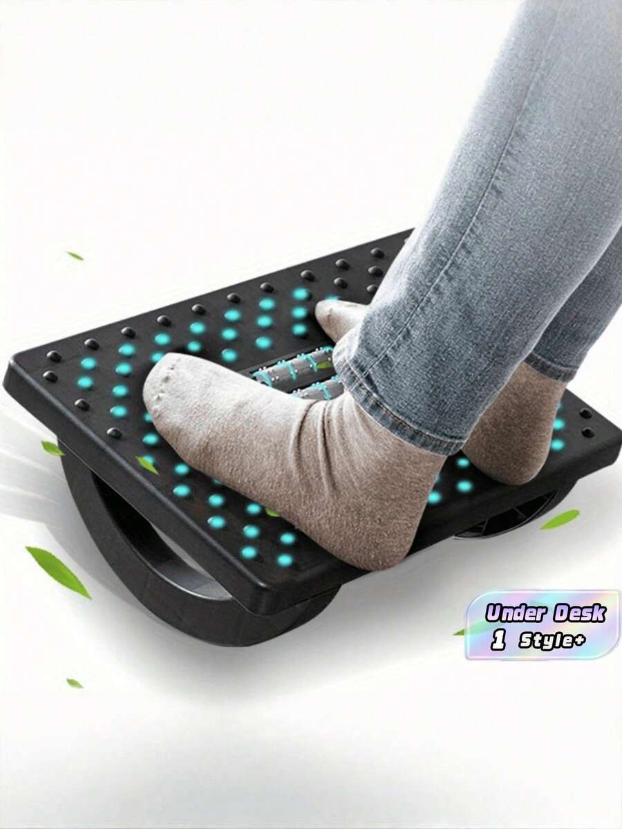1PC Ergonomic Office Foot Rest Massage Roller Rocking Stool Under Desk Footrest With Rolling Ball Massage Function Comfortable Leg Support For Long Hours Sitting Work Home Office Gift - A - View 1