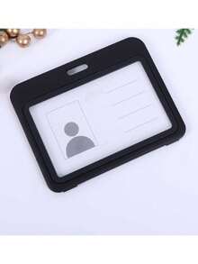 2PCS Hard Plastic Double Sided Horizontal Windows Black Badge Holder Card Protector Pouch Scratch Resistant Shockproof Clear View Easy Slide Compact For Office School Work Travel ID Credit Proximity Key Driver License Pass Back To School Supplies - black - View 3