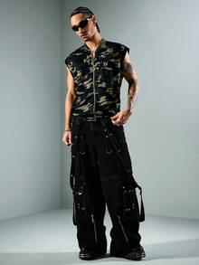 ROMWE MEN Street Life Men's Zipper Placket Letter Print Casual Camouflage Tank Top - Multicolor - View 7
