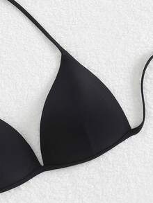 Swim Basics Summer Beach Solid Halter Triangle Bikini Top - Black - View 5