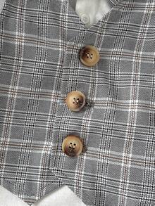 Cozy Pixies Conjunto de 3 piezas de traje para bebé niño y niña, estilo caballero, camisa blanca de manga corta tipo camiseta, chaleco y pantalones cortos, estampado de cuadros grises, adecuado para primavera y verano, estilo británico, para uso en casa y al aire libre, ideal para fiesta de cumpleaños, bautizo, celebración del primer cumpleaños, fiesta de noche, actuación, cena, boda y otras ocasiones - Gris - Ver 6