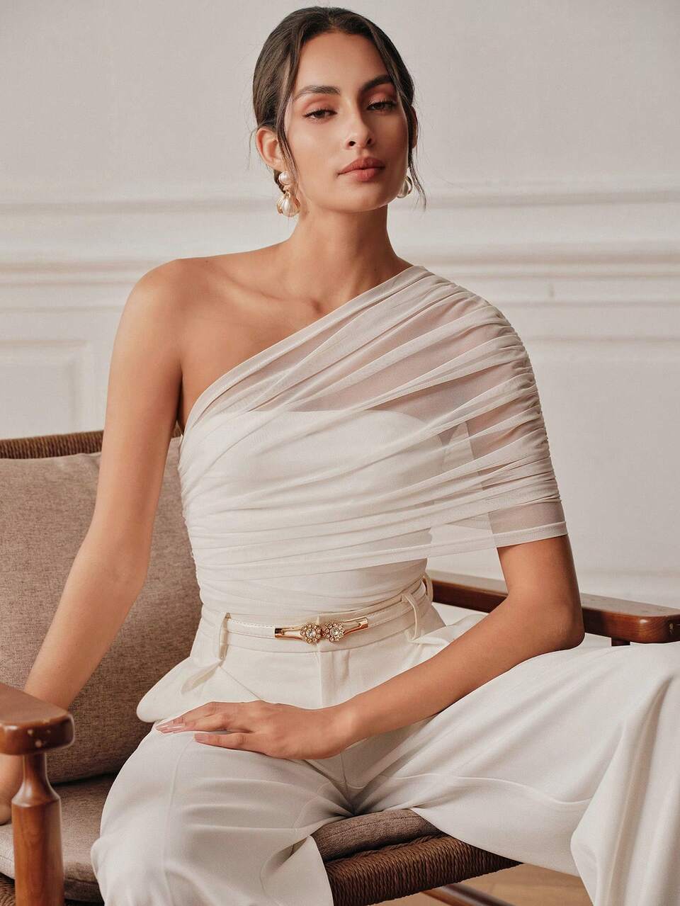 Spring/Summer New Elegant Fashion Casual Party Date Holiday Outing Vacation Wedding Sexy Mesh Sheer Off-Shoulder Ruched Knit Elastic Women's Bodysuit