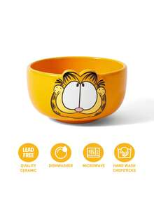 GARFIELD | SHEIN 1个直径4.8英寸/12.2厘米的可爱卡通图案谷物碗，15.22盎司/450毫升深汤碗，陶瓷甜点碗，适合盛放沙拉、意面、燕麦片、拉面等，可用于微波炉和洗碗机，猫咪图案 - 橘色 - 查看 3