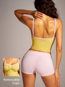 VARSIVA Women's Colorblock Pleated Cropped Sports Tank Top - Multicolor - View 2