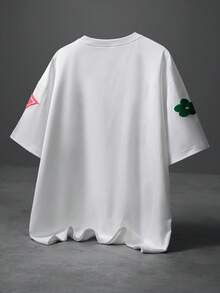 Manfinity Roghcode Men's Plus Size Letter Towel Embroidery Round Neck Short Sleeve Casual T-Shirt - White - View 2