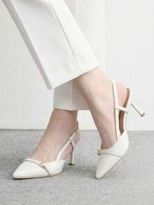 CUCCOO BIZCHIC Off-White 女款尖頭細高跟扣帶高跟鞋 時尚性感 四季通勤日常百搭簡約女鞋 - 奶白色 - 查看 5