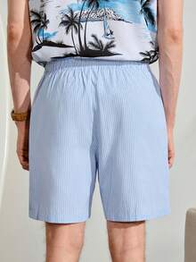 VeloEdit Pantalones cortos casuales de hombre con estampado de rayas y cordón en la cintura, adecuados para vacaciones de verano y uso diario - Multicolor - Ver 3