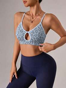 Dewbera Dewbera Women's Seamless Leopard Print Camisole Sexy Sports Bra - White - View 4