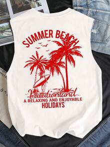 Manfinity Joysei Camiseta sin mangas casual de vacaciones para hombre talla grande con estampado de árbol de coco - Blanco - Ver 1