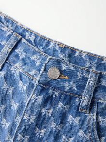 GlowEve Women's Bowknot Pattern Pocket Wide Leg Casual Cute Denim Jeans School Everyday Blue Butterfly Summer - Blue - View 3