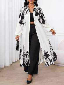 SHEIN Lady Women's Black And White Black Shirt And Pants 2 Pieces Set Brunch Autumn Modest Elegant - Multicolor - View 4