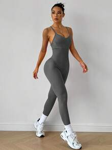 Slayform Slayform Women's Yoga Ribbed Jumpsuit Pants - Dark Grey - View 7