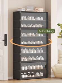 Multifunctional Transparent Flip-Cover Dustproof Shoe Cabinet, Wardrobe With Cover, Shelves, Shoe Rack, Freestanding Display, DIY Assembly, Floor-Standing Storage Rack, Book Cabinet, Suitable For Bedroom, Living Room, Kitchen, Study, Office - Multicolor - View 6