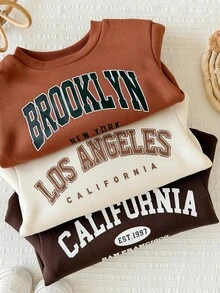 SHEIN Baby Girl Knitted Letter Pattern Crew Neck Casual Sweatshirt 3-Piece Set - Multicolor - View 5