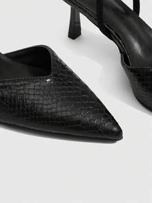 CUCCOO SZL Women's Black Crocodile Embossed Slingback Pumps With Pointed Toe And Sculptural Heel - Black 3 snake pattern - View 5