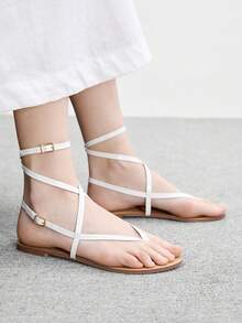 CUCCOO BIZCHIC Women's Square Toe Rhinestone Ankle Strap Sandals For Christmas Summer Shoes - White - View 5