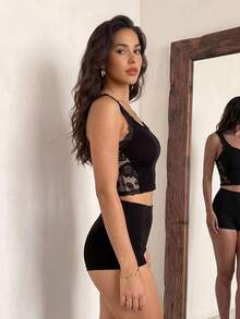 Rafferiza Tank Top Patchwork Renda Modis, Gaya Kasual Minimalis untuk Pemakaian Sehari-hari - Hitam - View 2
