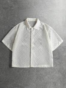STYNVO Men's Short Sleeve Single-Breasted Button-Up Semi-Transparent Shirt - Beige - View 3