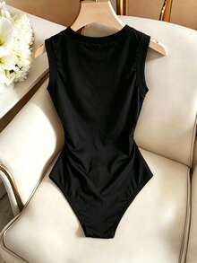 SHEIN Franclia 女款拼色休閒百搭日常穿著連身衣 - 黑色 - 查看 2