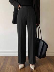 DAZY Casual Business Style Solid Color Straight Leg Pants,Women Dress Pants Low Rise - Black - View 8