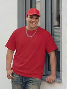 Manfinity EZcore Men Plus Size Solid Color Round Neck Short Sleeve Casual T-Shirt - Red - View 3