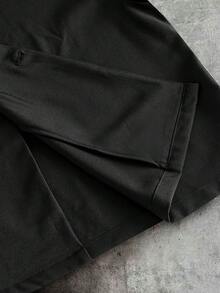 AXEPEAK 男士純色翻領短袖襯衫與長褲休閒套裝 - 黑色 - 查看 12