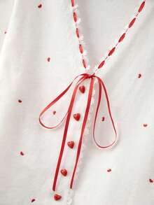 GlowEve CURVE Plus Size Elegant Heart Pattern Lace Trim V-Neck Long Sleeve Cardigan - White - View 4