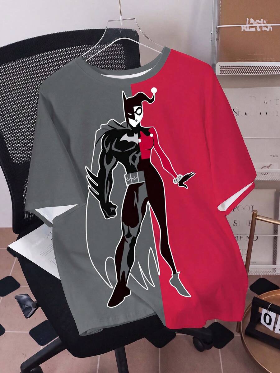 JOKER X SHEIN Men's Cartoon Character Print Crew Neck Short Sleeve Casual T-Shirt - White - View 1