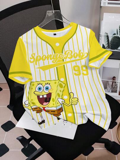 SpongeBob SquarePants | SHEIN Women's Letter & Cartoon Print Casual Versatile Short Sleeve T-Shirt, Summer