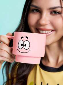 SpongeBob SquarePants | SHEIN 1 Buah Mug Bergambar Kartun, Kapasitas 12,68oz/375ml, Dapat Ditumpuk, Tahan Dingin dan Panas, Dapat Digunakan di Oven Microwave dan Mesin Pencuci Piring, Cocok untuk Air, Susu, Jus, dan Kopi - Berwarna merah muda - View 2