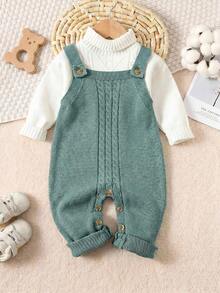 Baby Boy Cable Knit Button Design Autumn Romper - Green - View 3