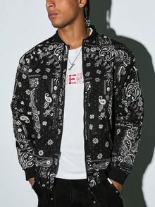 Modcrash Men's Long Sleeve Casual Allover Print Lightweight Jacket, Spring Autumn Fall/Autumn/Winter - Black - View 9