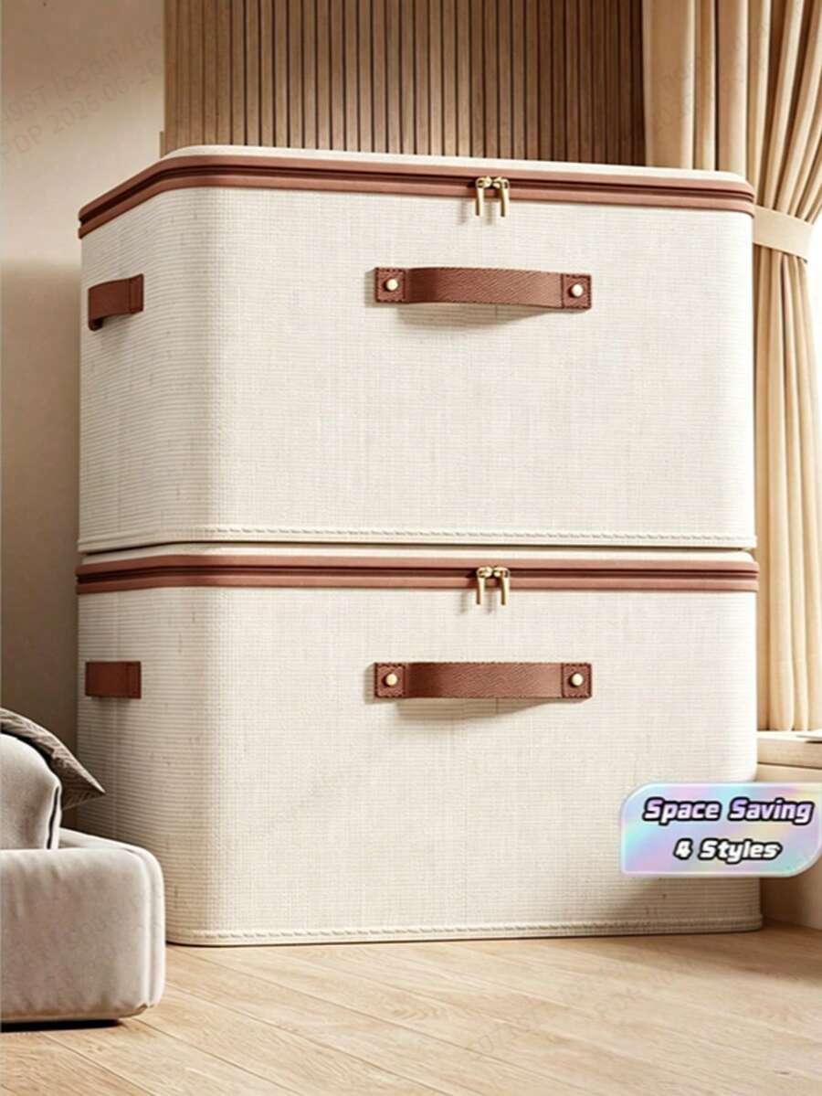 1/3pcs Clothing Storage, Foldable And Portable Storage Box, Wardrobe Storage Dust-Proof Garment And Bedding Organizer, Spring-Type Household Storage Container - Convenient And Space-Saving, Suitable For Storage Of Bedding, Fabrics, Spring Clothes - Multicolor - View 1