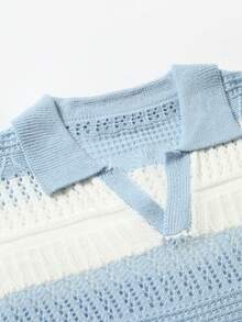 Manfinity LEGND Men's Colorblock Casual Versatile Daily Wear Knit Short Sleeve Top - Baby Blue - View 6