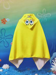 SpongeBob SquarePants | SHEIN 1 buah Handuk Mandi Berkerudung Bergambar Kartun Lucu Bertema Cosplay Kura-kura, Terbuat dari Bahan Mikrofiber dengan Daya Serap Air yang Kuat dan Tidak Mudah Rontok, Cocok untuk Mandi, Berenang, Pantai, dan Acara Lainnya - Kuning - View 1