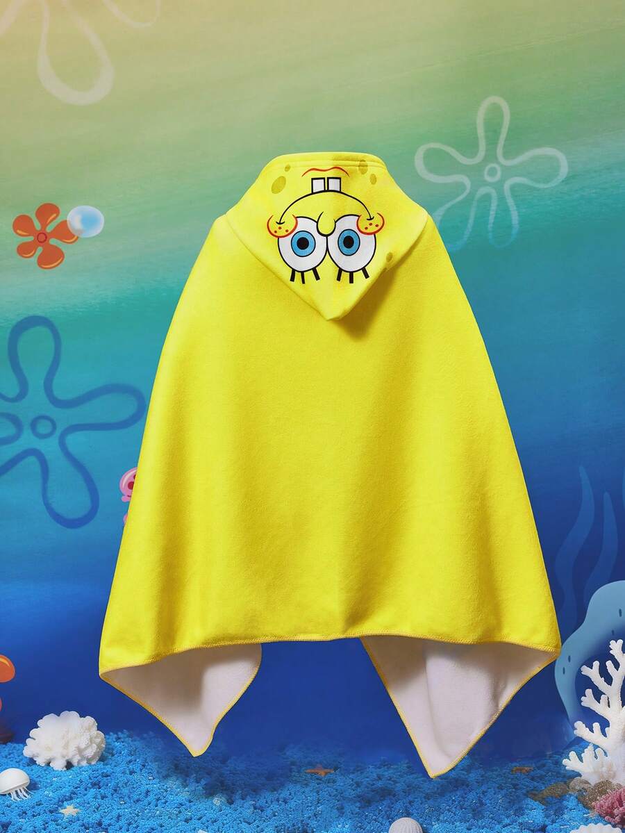 SpongeBob SquarePants | SHEIN 1 buah Handuk Mandi Berkerudung Bergambar Kartun Lucu Bertema Cosplay Kura-kura, Terbuat dari Bahan Mikrofiber dengan Daya Serap Air yang Kuat dan Tidak Mudah Rontok, Cocok untuk Mandi, Berenang, Pantai, dan Acara Lainnya - Kuning - View 1