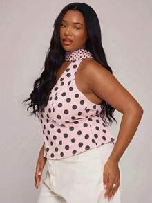 MUSERA Plus Size Polka Dot Cut Out Tie Scarf Top Spring Summer Vacation Holiday Casual 1920 Vintage Elegant Everyday Cute High Tea Tea Party Light Pink - Pink - View 5