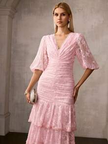 MOTF Soiréza SPRING/SUMMER WOMEN'S LACE TIERED DRESS, ROMANTIC LONG COCKTAIL GOWN - Multicolor - View 3