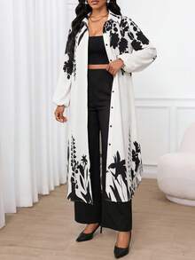 SHEIN Lady Women's Black And White Black Shirt And Pants 2 Pieces Set Brunch Autumn Modest Elegant - Multicolor - View 5