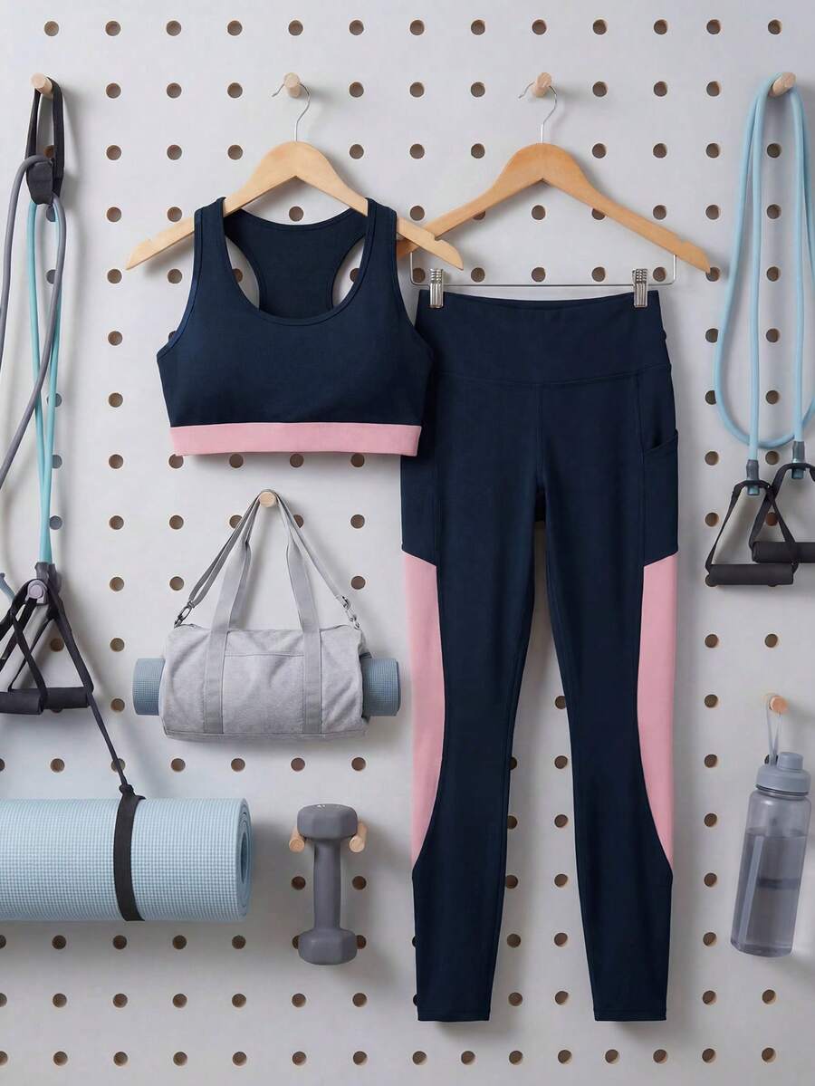 Cheerettes Women's Plus Size Colorblock Patchwork Tank Top & Pants Sports Set