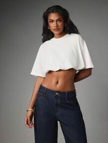 MISSGUIDED 寬鬆短版短袖圓領方正版型休閒夏季露腰上衣 - 白色 - 查看 5