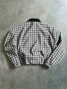 PAVTROS Men's Printed Casual Jacket, INS Style Plaid Pattern, Zipper Design, Suitable For All Seasons - Dark Grey - View 2