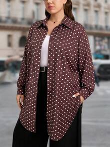 SHEIN LUNE 大尺碼休閒 80年代 70年代 優雅 2000年代 90年代 通勤商務工作服 辦公室 婚禮 派對 夜店 正式酒紅印花襯衫 秋季 - 彩色 - 查看 5