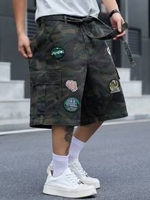 Manfinity EMRG 男士街頭風休閒多口袋迷彩牛仔工裝短褲 - 軍綠色 - 查看 4